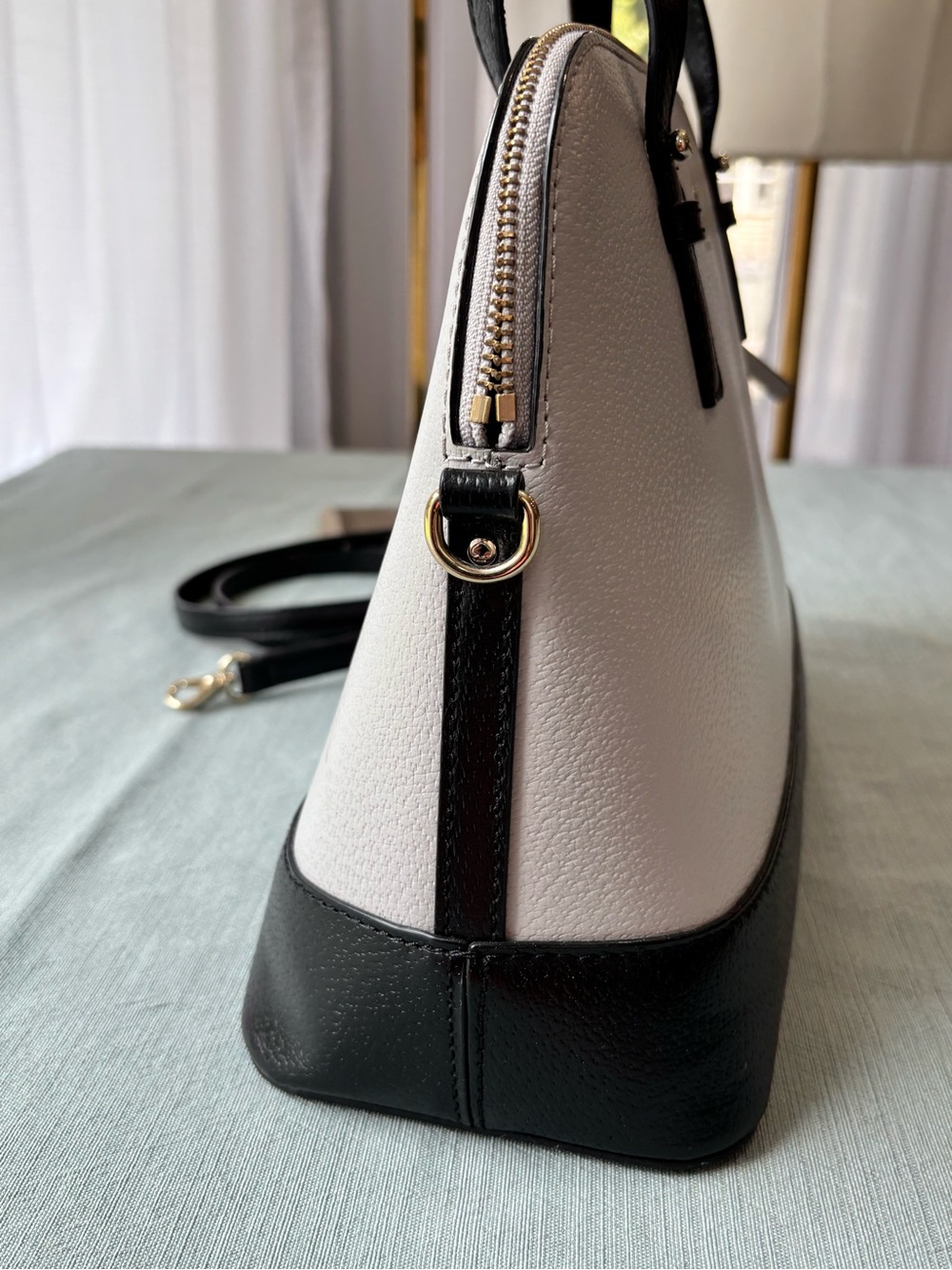 kate spade Black and Dove Gray Leather Dome Satchel with Removable Strap - Picture 6 of 15